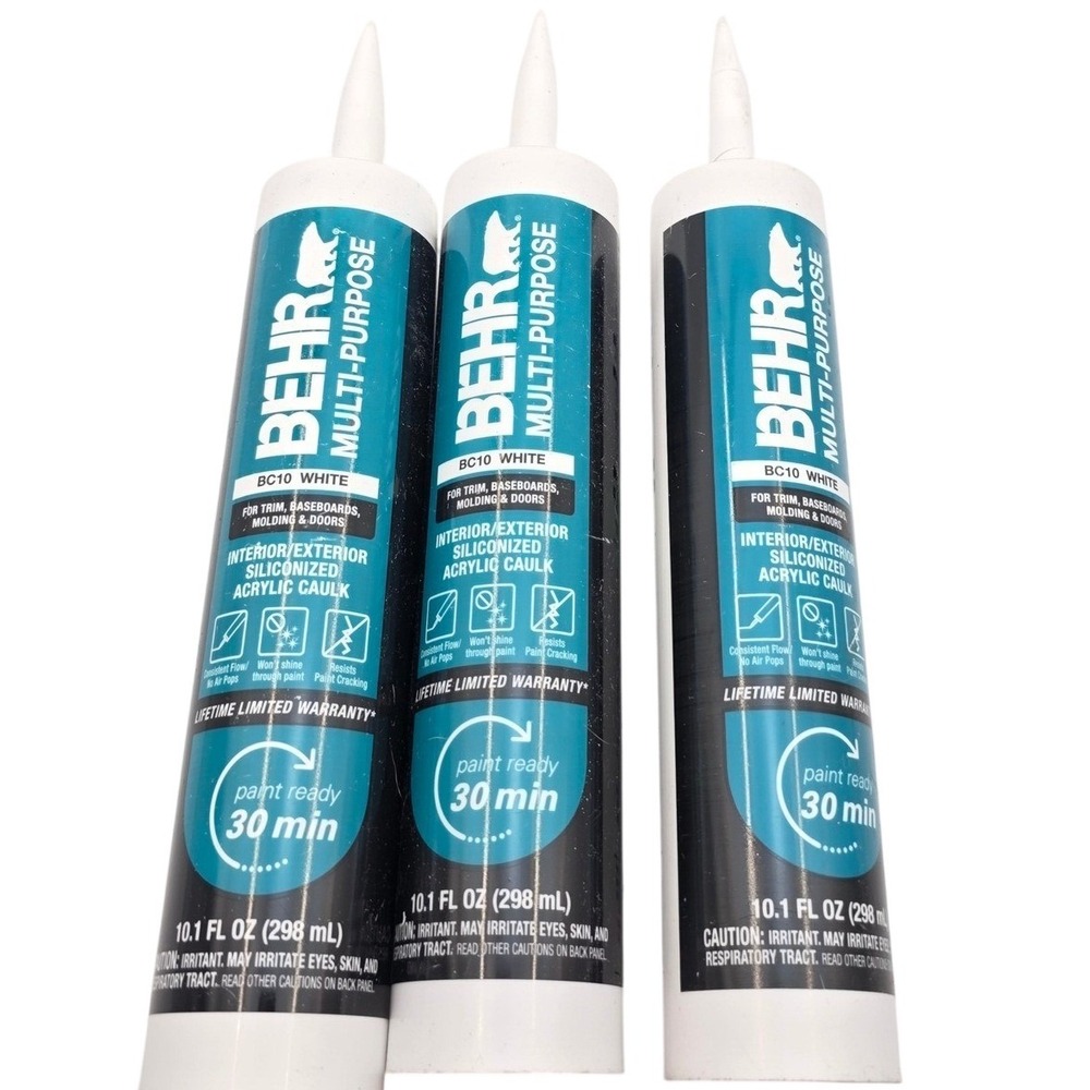 3 Pack Behr Multi-Purpose Siliconized Acrylic Caulk White BC10 10.1oz Tubes